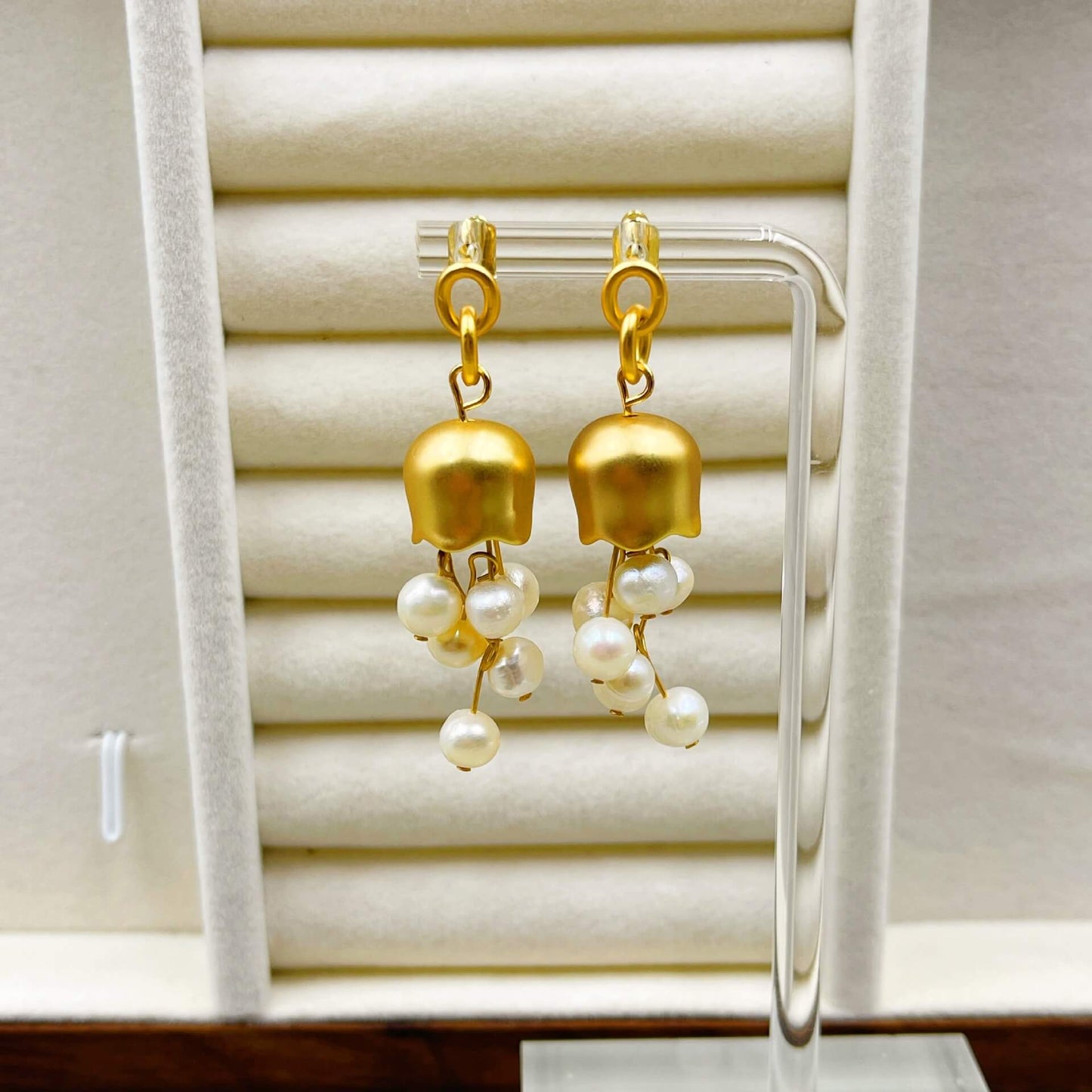 Bell Orchid Pearls Drop Earrings