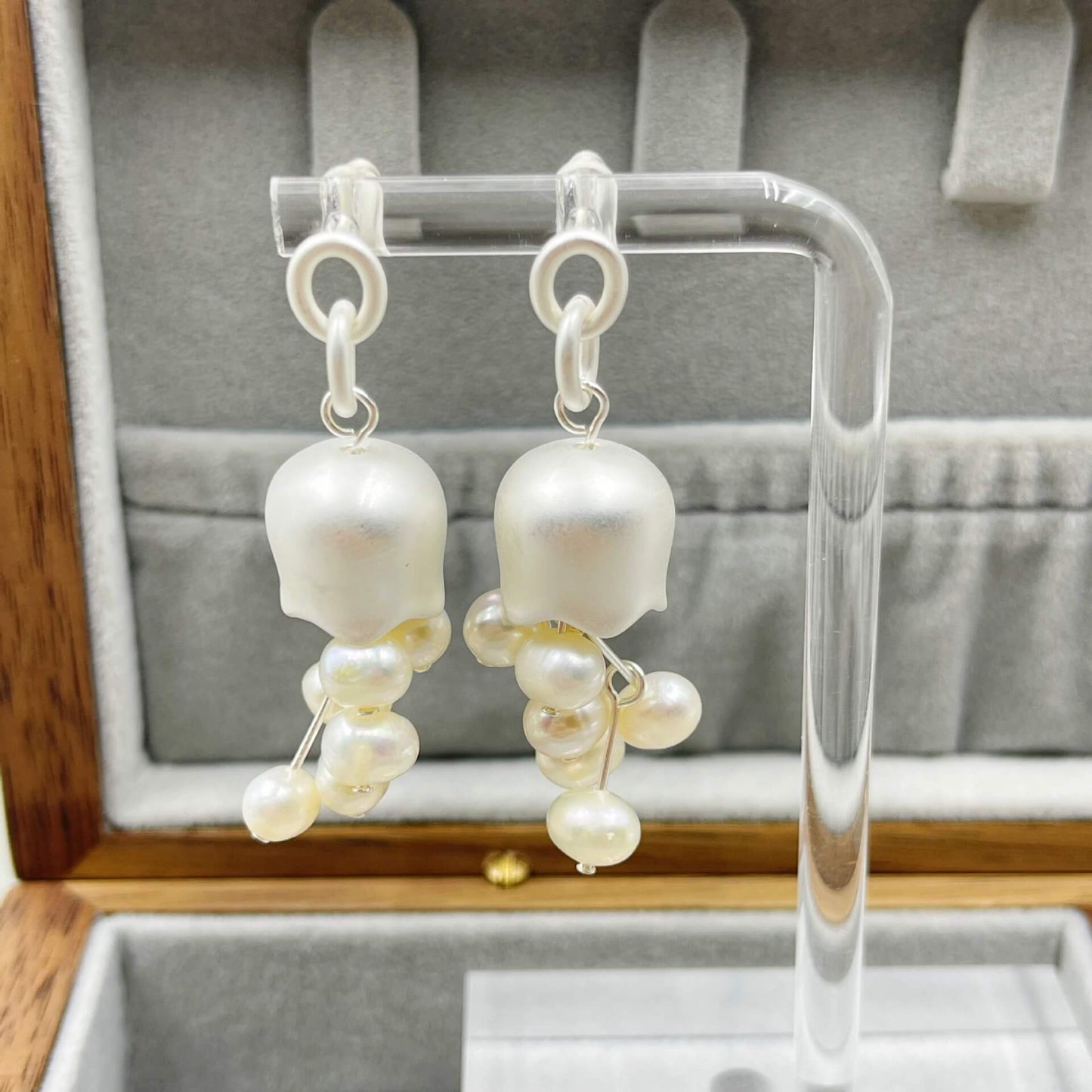 Bell Orchid Pearls Drop Earrings