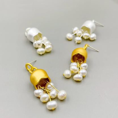 Bell Orchid Pearls Drop Earrings