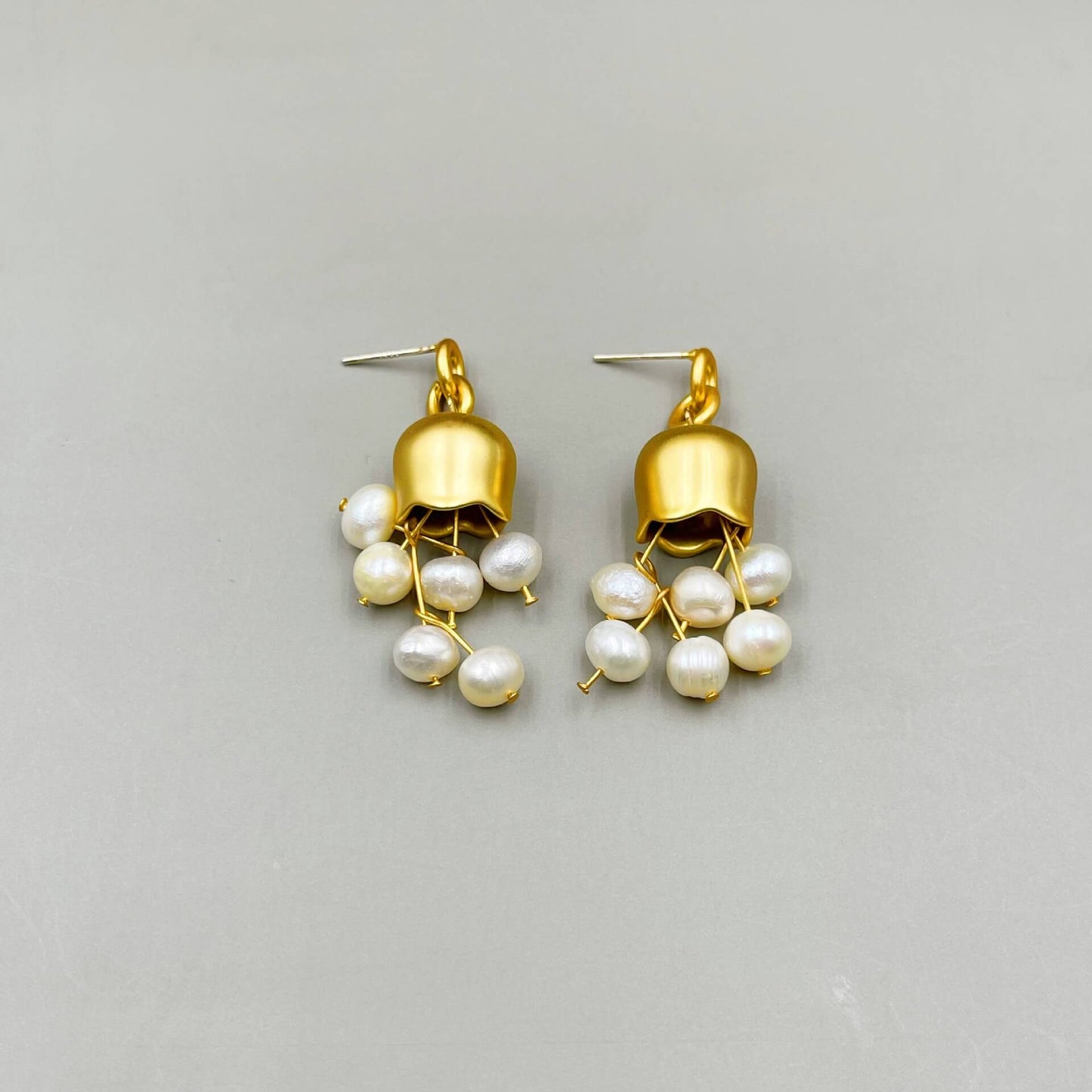 Bell Orchid Pearls Drop Earrings