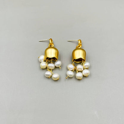 Bell Orchid Pearls Drop Earrings