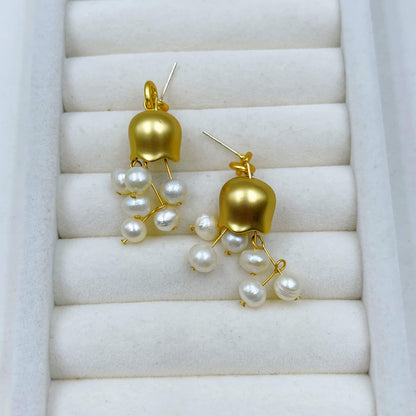 Bell Orchid Pearls Drop Earrings