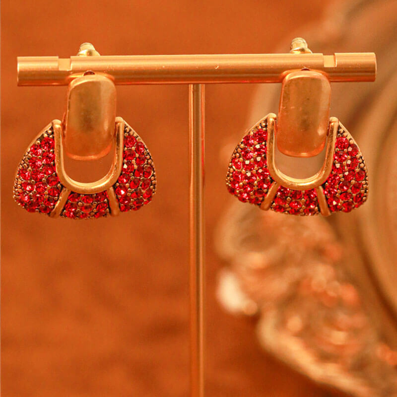 Elegant Geometric Red Cubic Zirconia Earrings