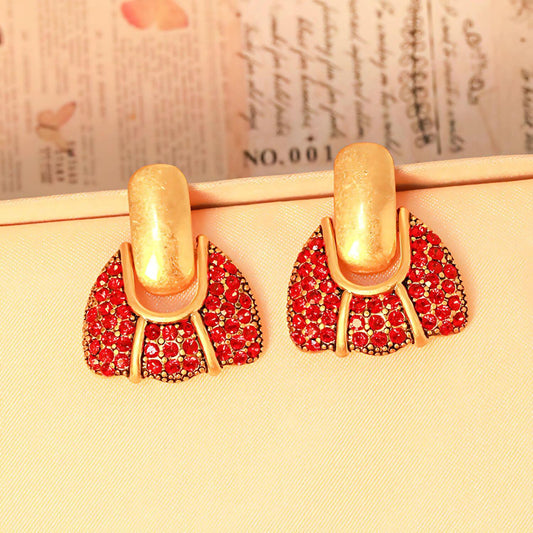 Elegant Geometric Red Cubic Zirconia Earrings