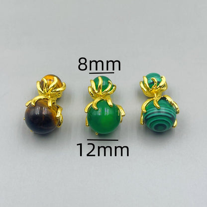 Double Ball Stud Earrings Green Agate Peacock Stone Tiger's Eye