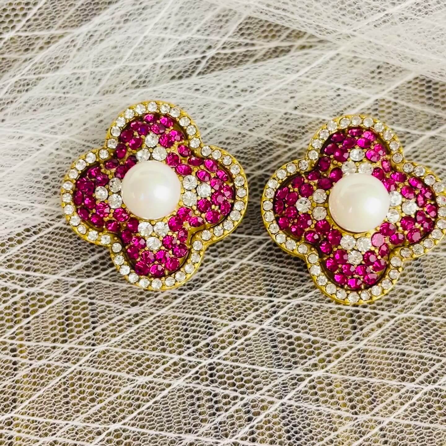 Petal Pearl Stud Earring colorful Diamond Earring