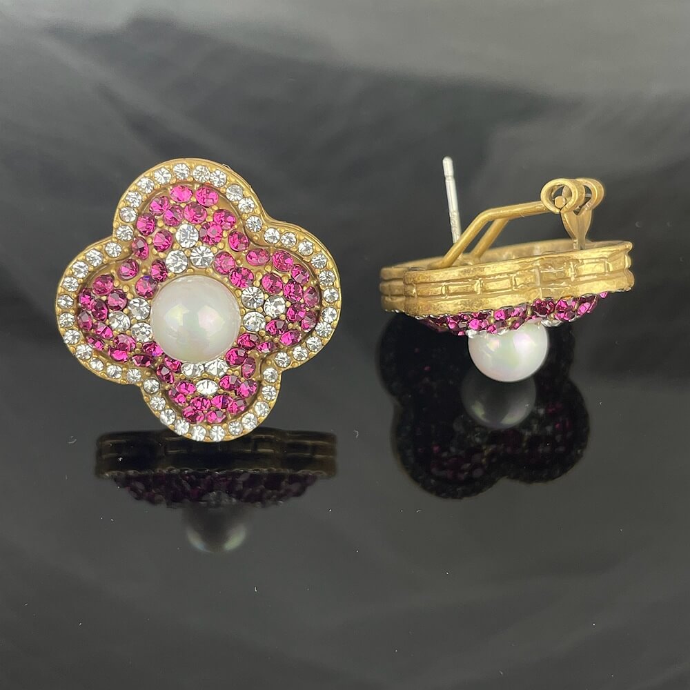 Petal Pearl Stud Earring colorful Diamond Earring