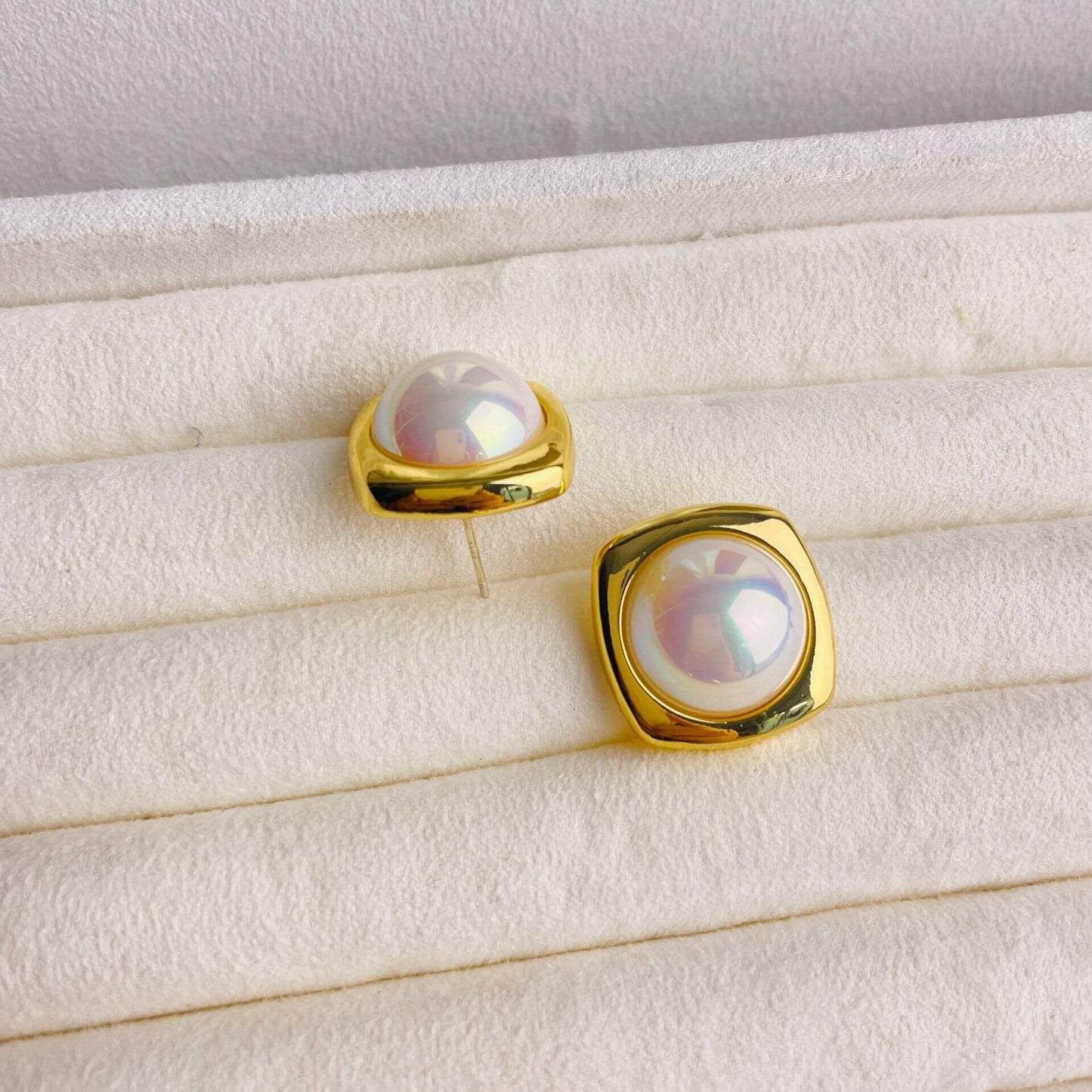 White Grey Pearl Stud Earring 24K Real gold-plated Earring