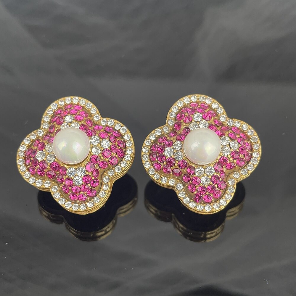 Petal Pearl Stud Earring colorful Diamond Earring