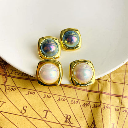 White Grey Pearl Stud Earring 24K Real gold-plated Earring