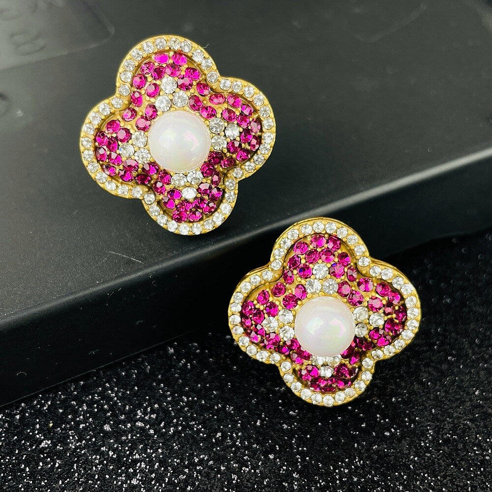 Petal Pearl Stud Earring colorful Diamond Earring