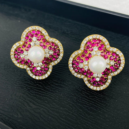 Petal Pearl Stud Earring colorful Diamond Earring