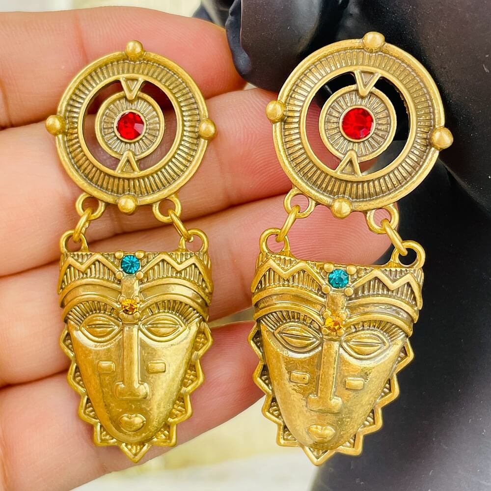 African Mask Earrings Indian tribal pendant earrings