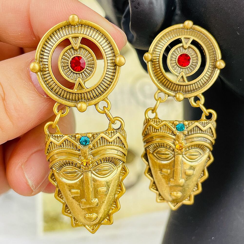 African Mask Earrings Indian tribal pendant earrings