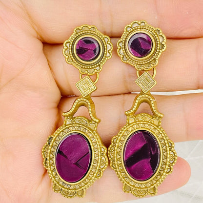 Natural Purple Stone Stud Earring Teardrop Pendant earrings