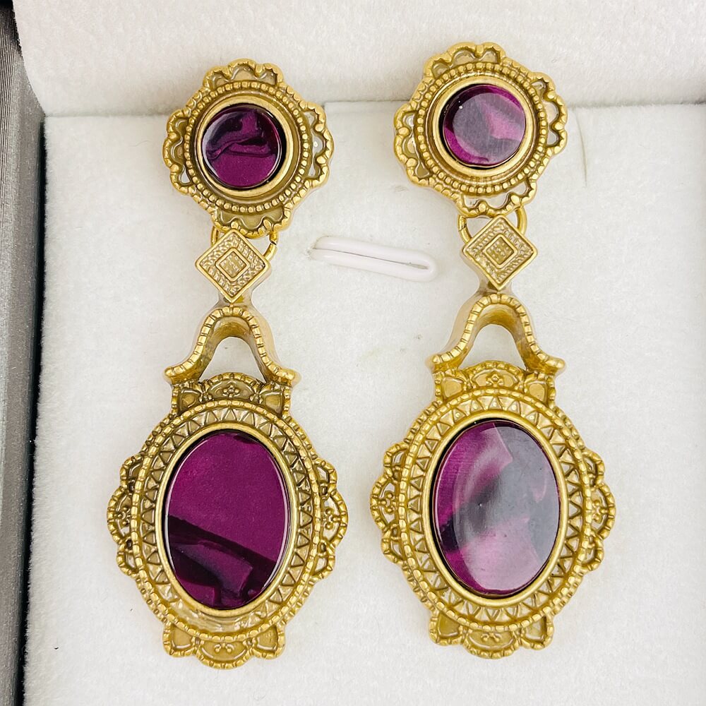 Natural Purple Stone Stud Earring Teardrop Pendant earrings