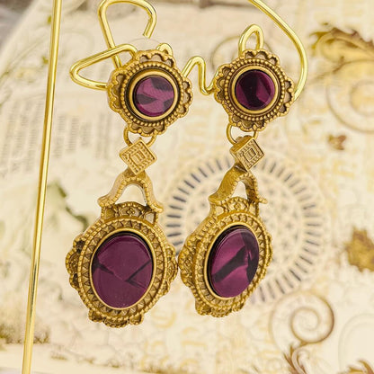 Natural Purple Stone Stud Earring Teardrop Pendant earrings