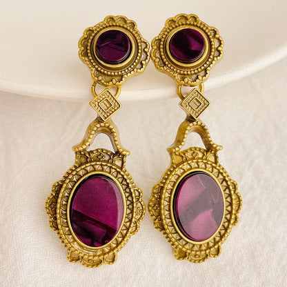 Natural Purple Stone Stud Earring Teardrop Pendant earrings